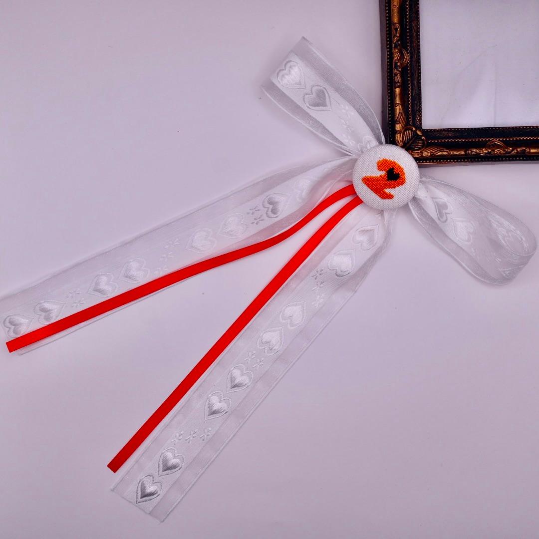 【番号オーダー可能】読売ジャイアンツ風カラー　くるみボタンのヘアリボン　クロスステッチ刺繍 | 3枚目